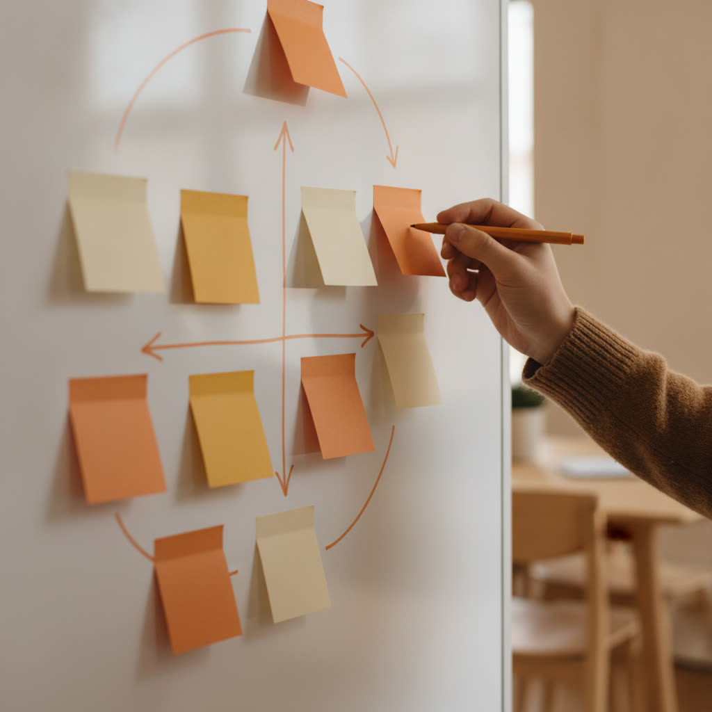 Atelier de cartographie de processus avec post-its et flèches