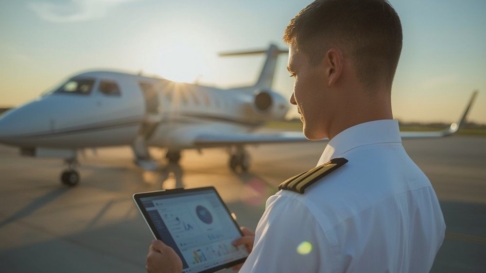 Un pilote consulte une application métier sur sa tablette, exemple Pilot Tracker